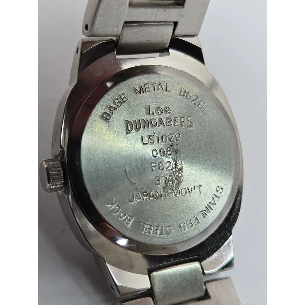 Vintage Lee Dungarees Mens Black Cushion Dial Silver Bracelet Quartz New Battery